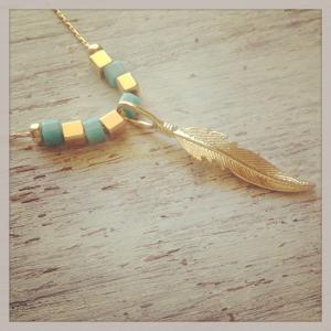 Gold Necklace, Feather Necklace, Tribal Necklace,..