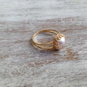 Gold Ring, Gold Stacking Ring, Pink Ring, Pearl..