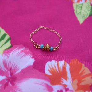 Turquoise Ring, Gold Ring, Ring Chain, Dainty Gold..