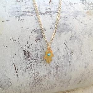 Hamsa necklace, gold necklace, gold..