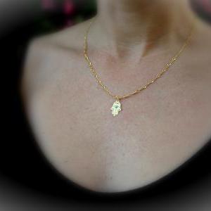 Hamsa Necklace, Gold Necklace, Gold Filled..