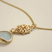 SALE- Necklace, gold necklace, glass stone necklace, crystal glass stone, deliicate necklace, blue necklace -61