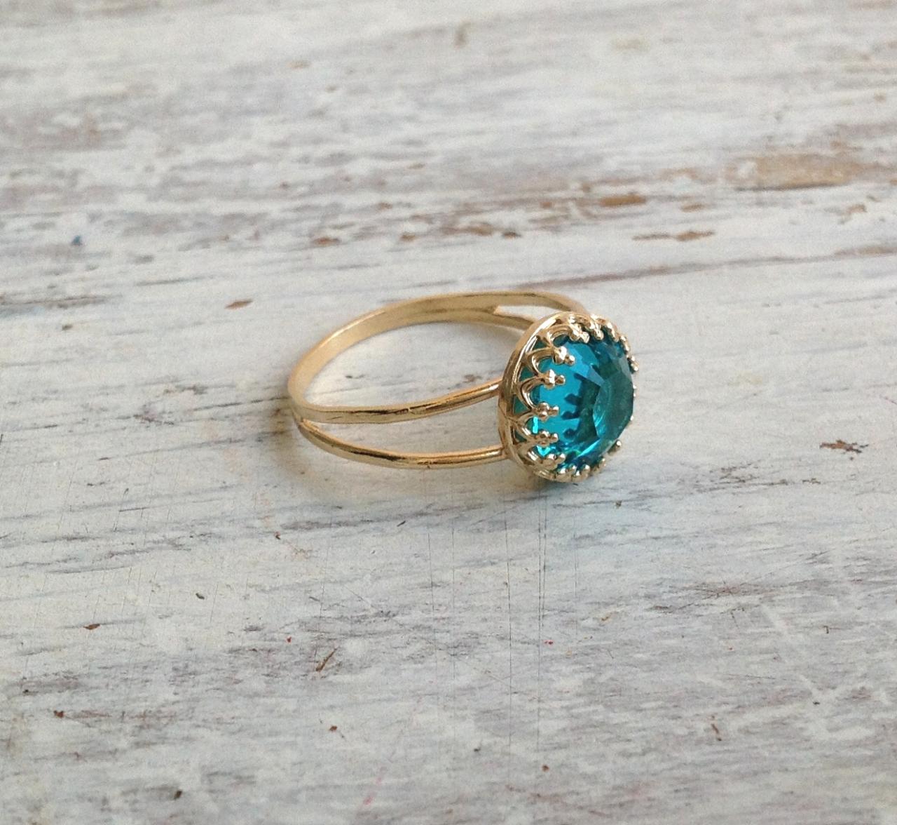 gold ring, blue zircon ring, gold and blue, stacking ring, statement ring, gold stack ring - 5014