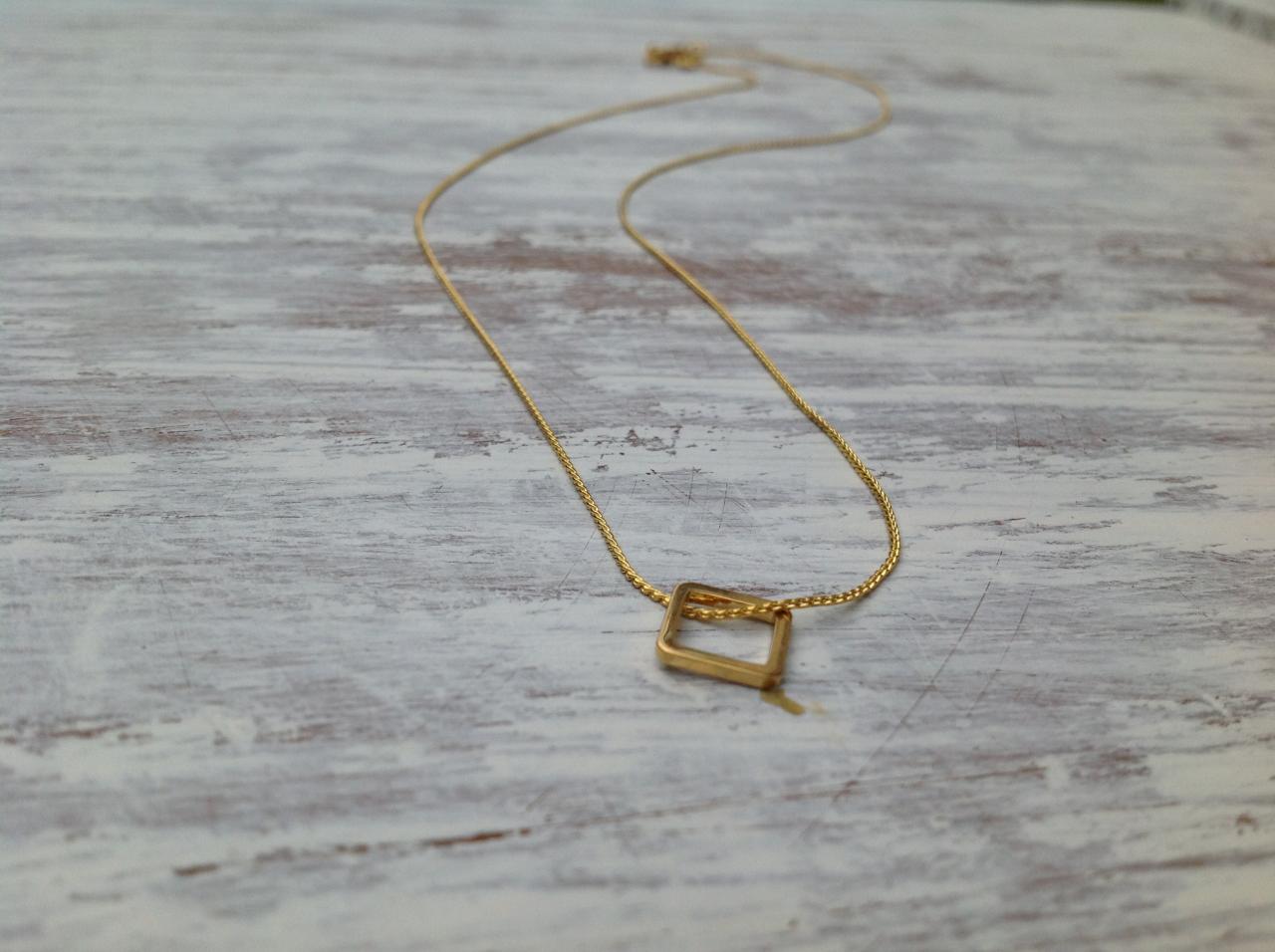 Necklace, gold necklace, square gold necklace, small gold necklace, tiny gold necklace, delicate necklace -050