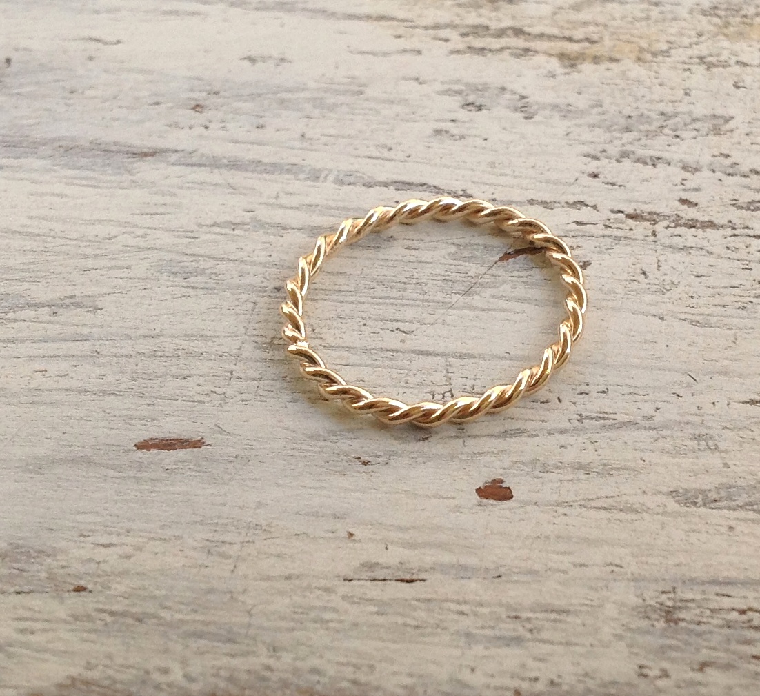 Gold ring, stacking rings, gold twist ring, handmade, stack ring, thin gold ring, knuckle ring - 1005
