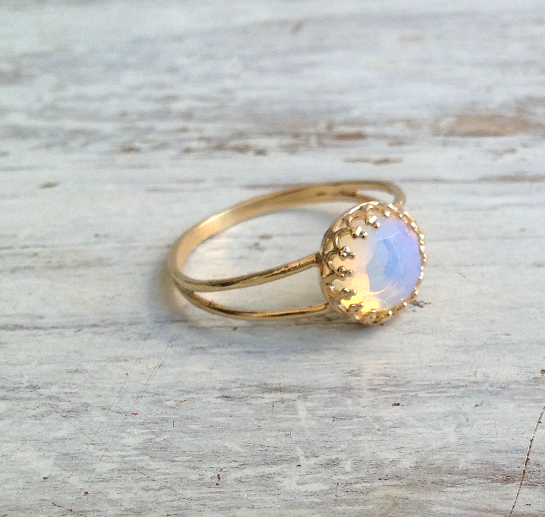 Opal Ring, Gemstone Ring, Stacking Ring, Genuine Opal Stone, White Opal Ring, Gold Rings, White Opal - 5508