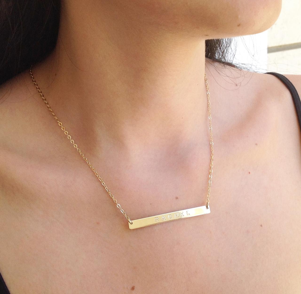 Personalized bar necklace, gold nameplate necklace, custom bar necklace, gold filled necklace B014
