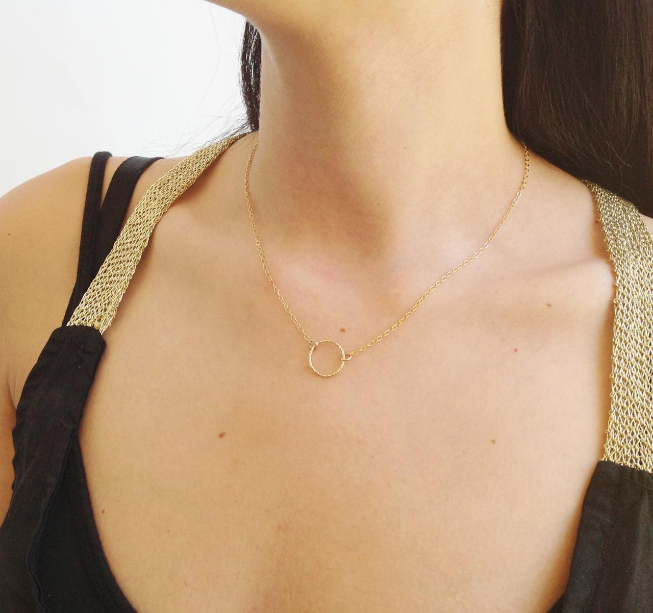Gold Necklace, Circle Necklace, Everyday Necklace, Karma Necklace, Simple Everyday Necklace - 10050