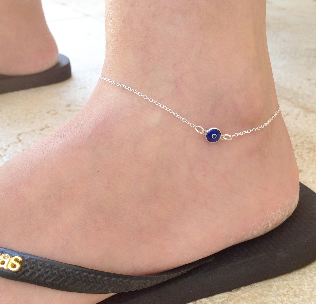 Evil eye anklet, sterling silver anklet, everyday anklet, evil eye, blue eye, sterling silver anklet - 10038