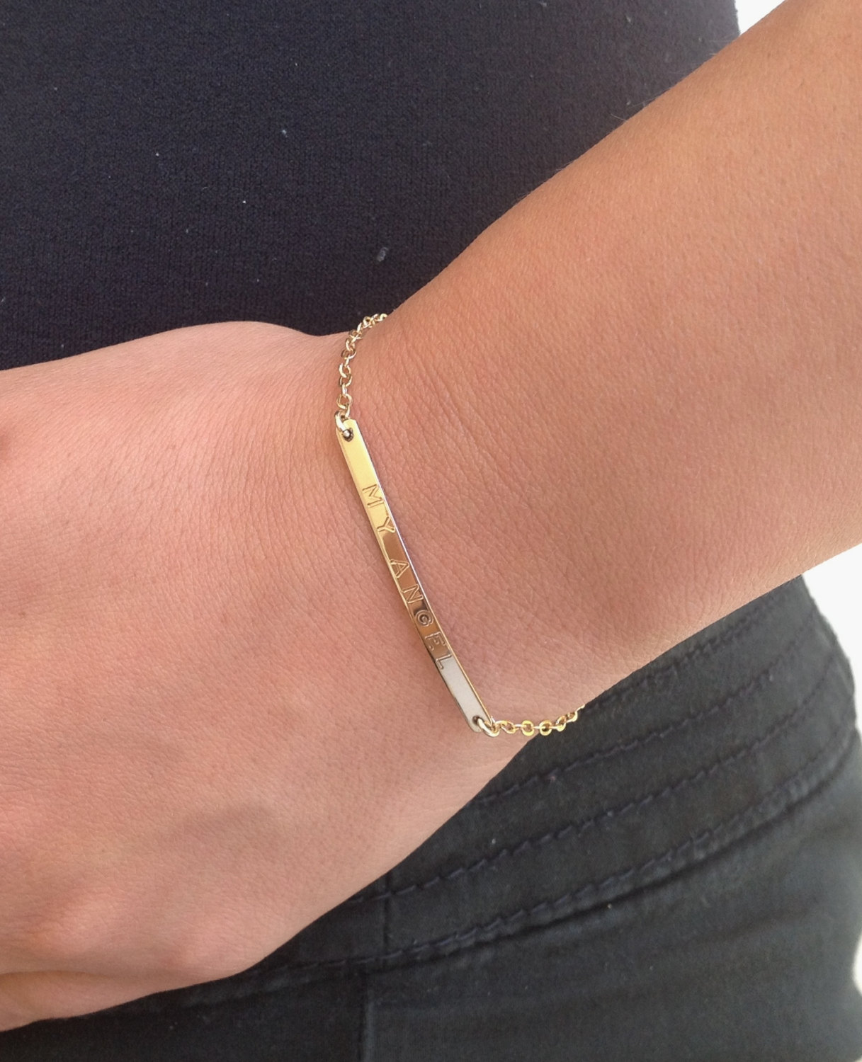 Initial Bracelet, Nameplate Bracelet, Personalized Bar Bracelet, Gold Nameplate Bracelet, Custom Bar Bracelet, Gold Filled Bracelet - B001