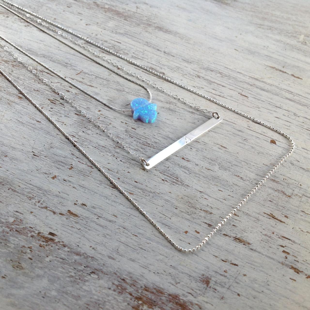 Layer necklace, set of 3 necklaces, sterling silver necklace, hamsa opal necklace, layering necklaces, opal necklace, layered necklaces B202