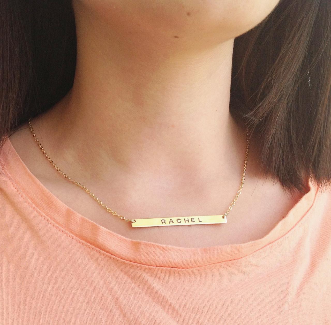 Gold Necklace, Personalized Necklace, Gold Nameplate Necklace, Custom Bar Necklace, Gold Filled Necklace B015
