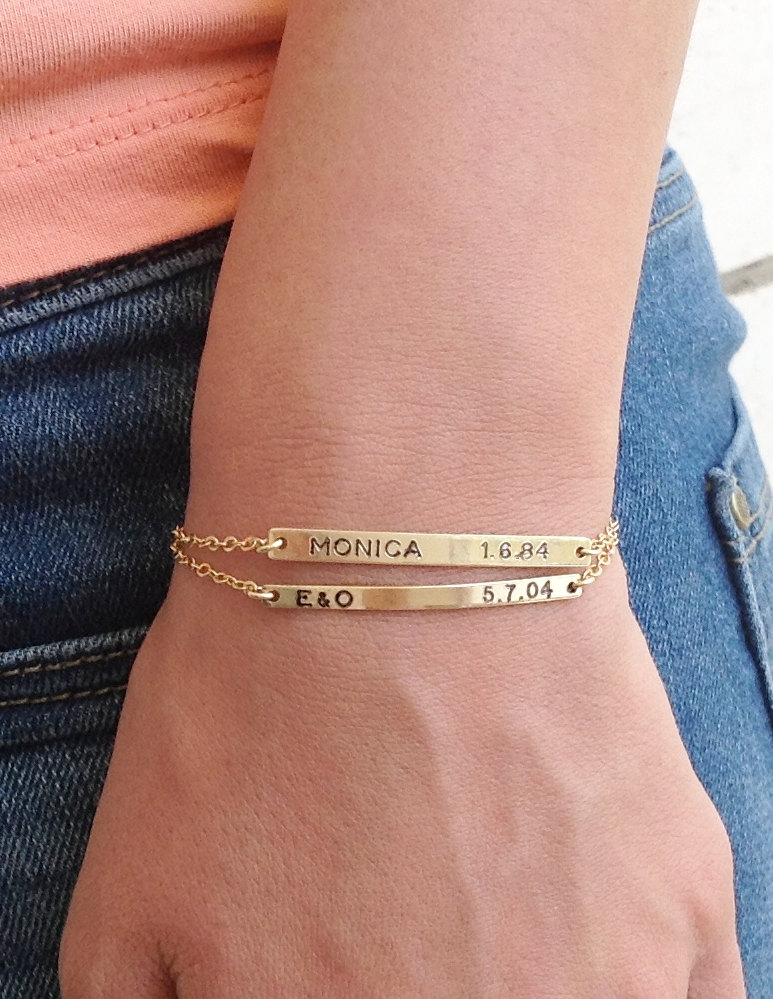 Personalized bracelet- nameplate bracelet - set of two gold nameplate bracelet - custom bar bracelets - gold filled bracelet B022
