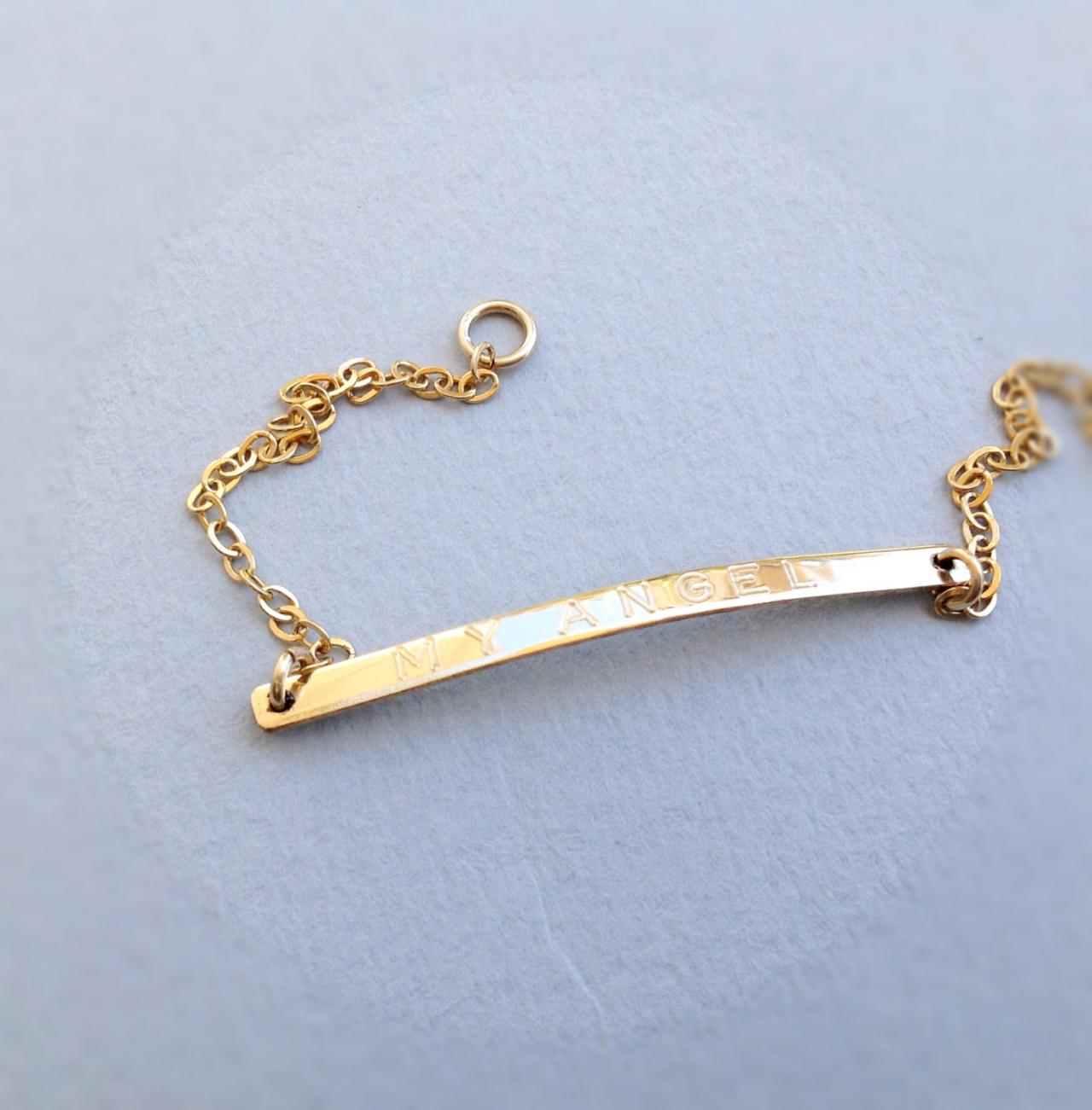Initial bracelet, Nameplate bracelet, personalized bar bracelet, engraving on both sides, custom bar bracelet, gold filled bracelet -B001