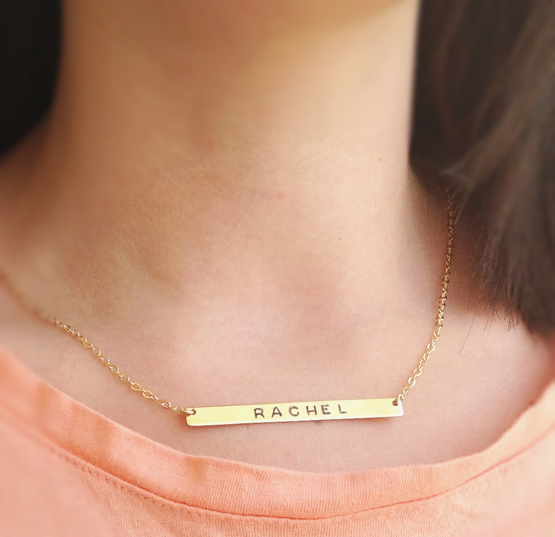 Nameplate Necklace - Personalized Bar Necklace - Gold Nameplate Necklace - Custom Bar Necklace - Gold Filled Necklace B015