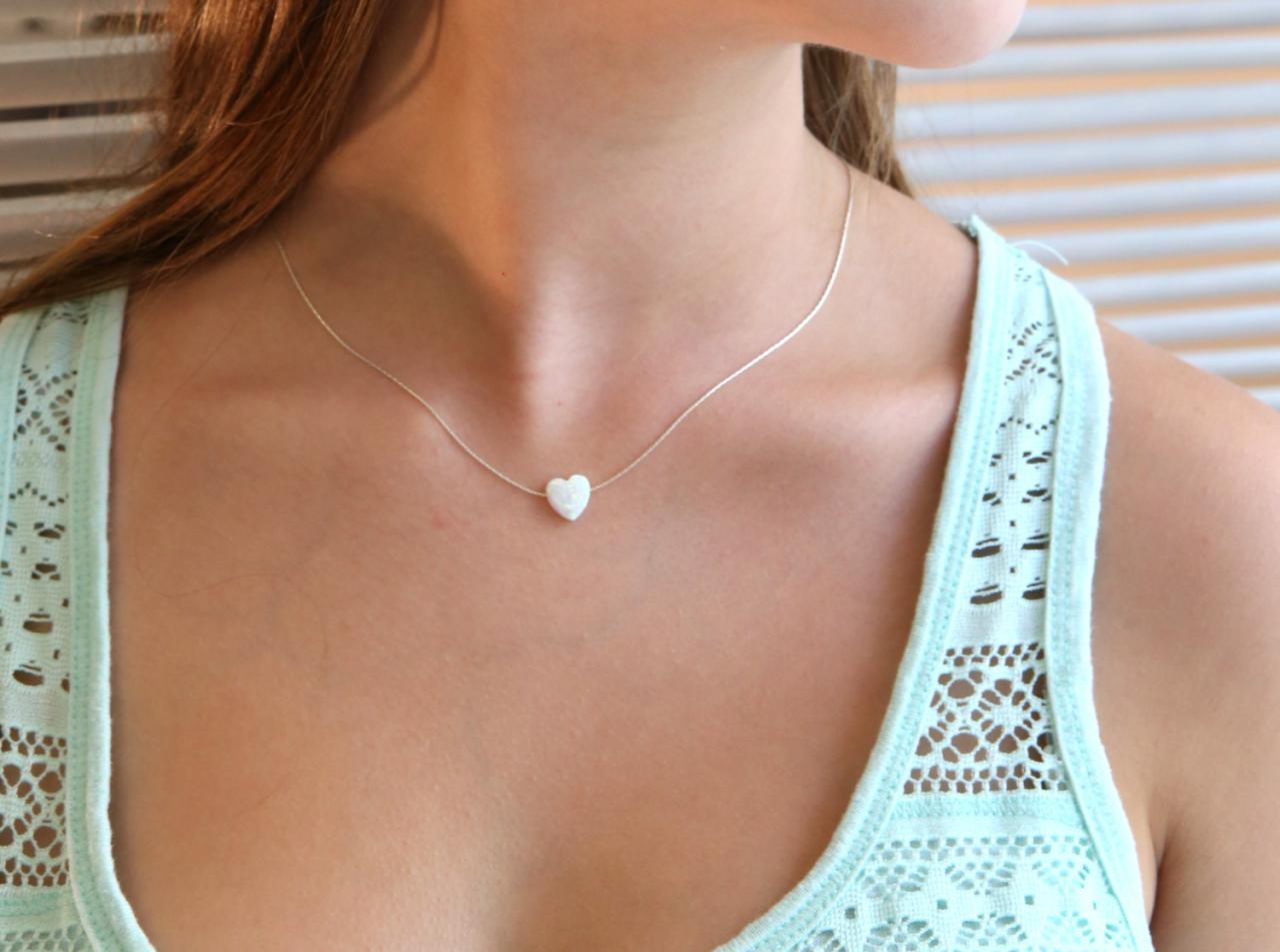 Heart Necklace, Gold Necklace, Opal Heart Necklace, Heart Necklace, Opal Necklace, Glistening Opal -009