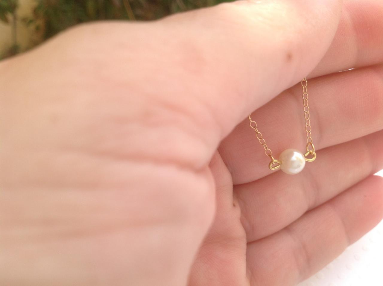 Gold Necklace, Gold Pearl Necklace, Wedding Jewelry, Simple Gold Necklace, White Pearl Bead 019
