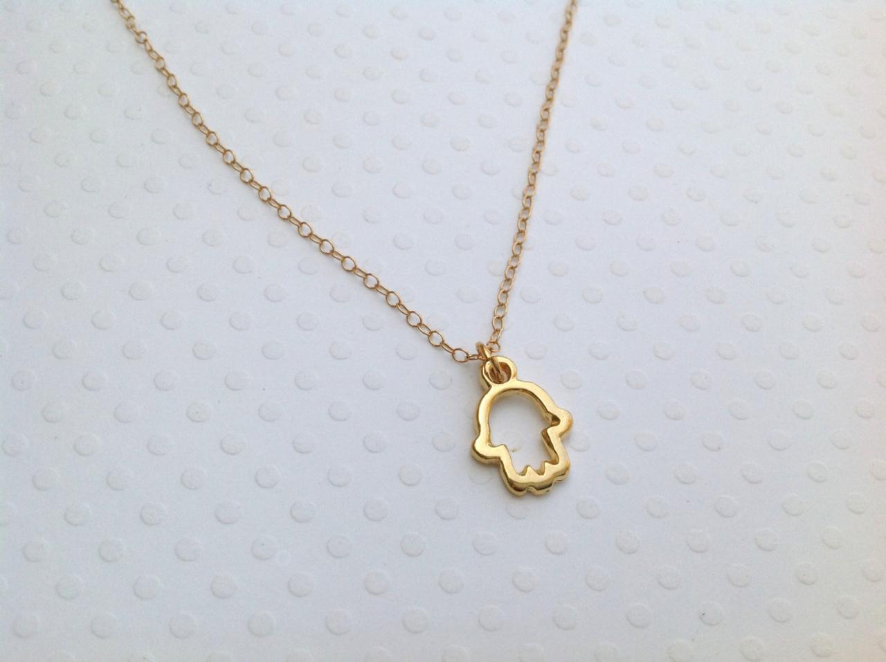 Gold Necklace, Gold Hamsa Necklace, Tiny Hamsa, Tiny Necklace, Everyday Gold Necklace, Luck 007