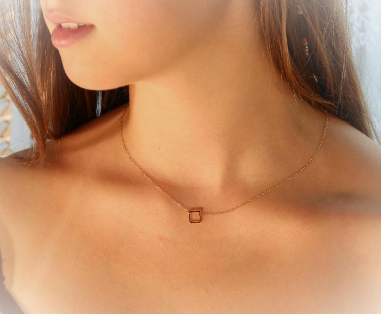 Gold Necklace, Tiny Gold Necklace, Geometric Jewelry, Geo Necklace, Simple Necklace, Dainty Necklace, Square Link Necklace 017
