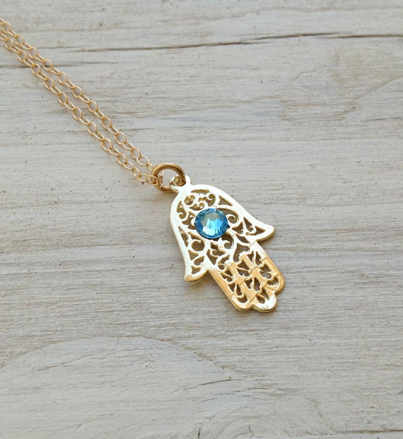Gold Necklace, Gold Hamsa Necklace, Hamsa Jewelry, Casual Necklace, Birthstone Necklace -d12