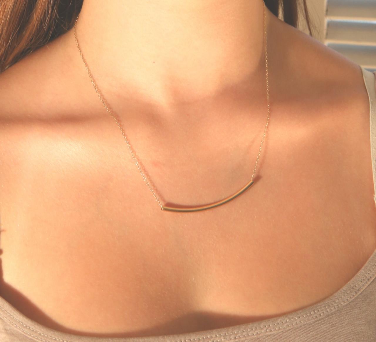 Gold Necklace, Bar Necklace, Curved Bar Necklace, Gold Bar Jewelry, Simple Casual Necklace,1 Everyday Necklace 004