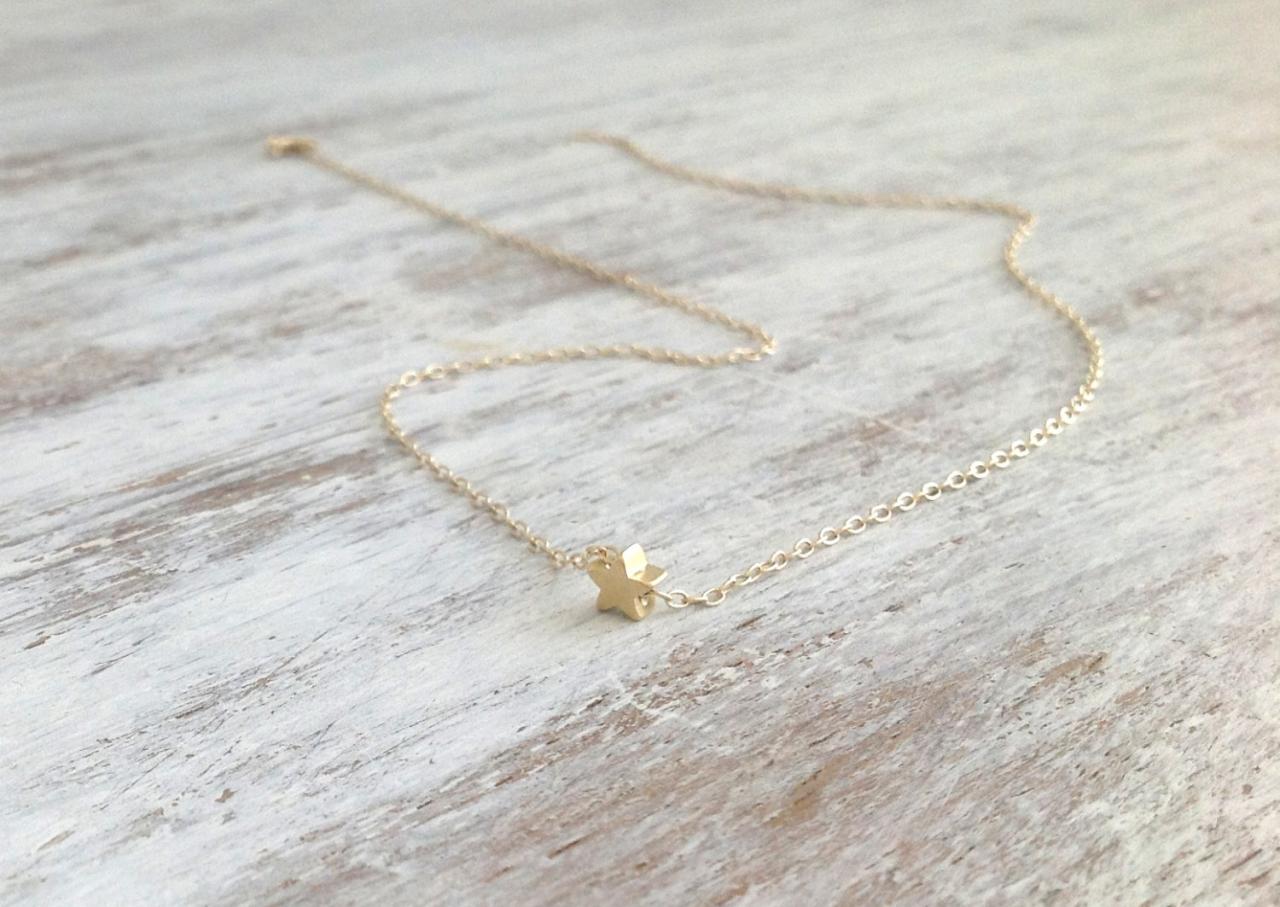 Gold Necklace, Gold Star Necklace, Star Bead, Simple Necklace, Tiny Gold Necklace,1 Petite Jewelry 011