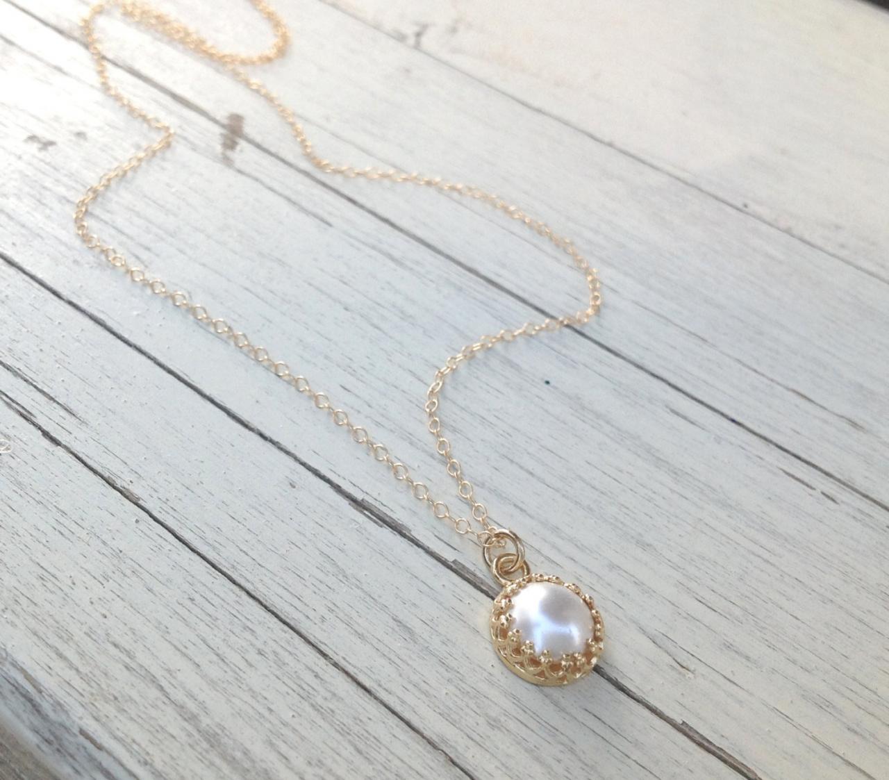 Cyber Monday - Gold Necklace, Gold Pearl Necklace, Wedding Jewelry, Simple Gold Necklace, White Pearl Necklace,1 Fresh Pearl Pendant 024