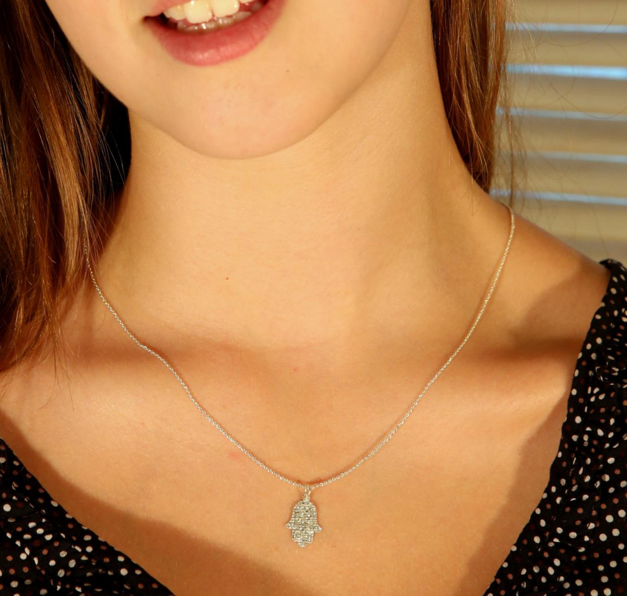Silver necklace, hamsae necklace,silver hamsa, side way hamsa necklace, 1tiny silver necklace A512