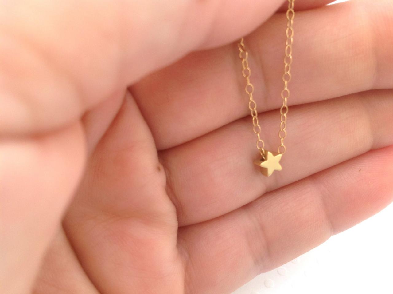 Gold Necklace, Tiny Gold Necklace, Star Necklace, Star Bead, Simple Everyday Necklace, Tiny Gold Necklace, 1petite Jewelry 011