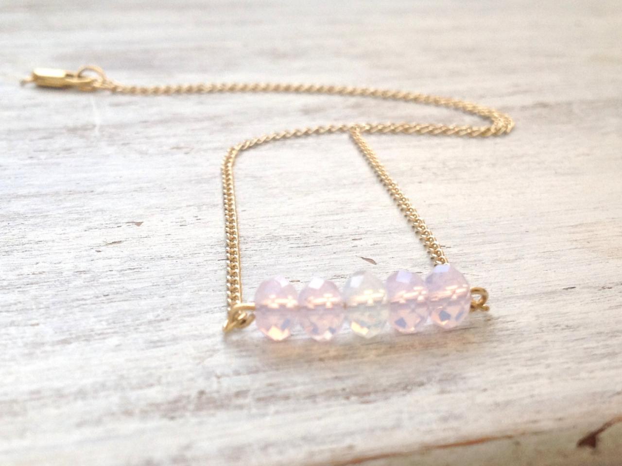 Gold Necklace, Delicate Necklace, Gold Pink Necklace, Beaded Necklace,1 Gold And Pink - A501