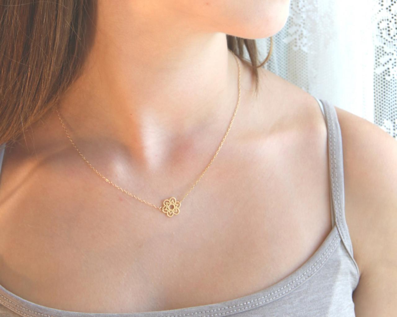 Gold Necklace, Gold Flower Necklace, Delicate Necklace, Simple Gold Necklace, 1tiny Necklace, Mothers Day 026