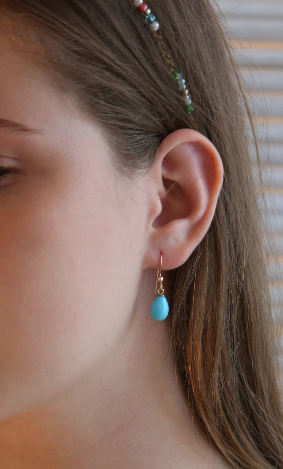 Gold Earrings, Turquoise Earrings, Gold Turquoise Earrings, Turquoise Jewelry, 1dangle Earrings A558