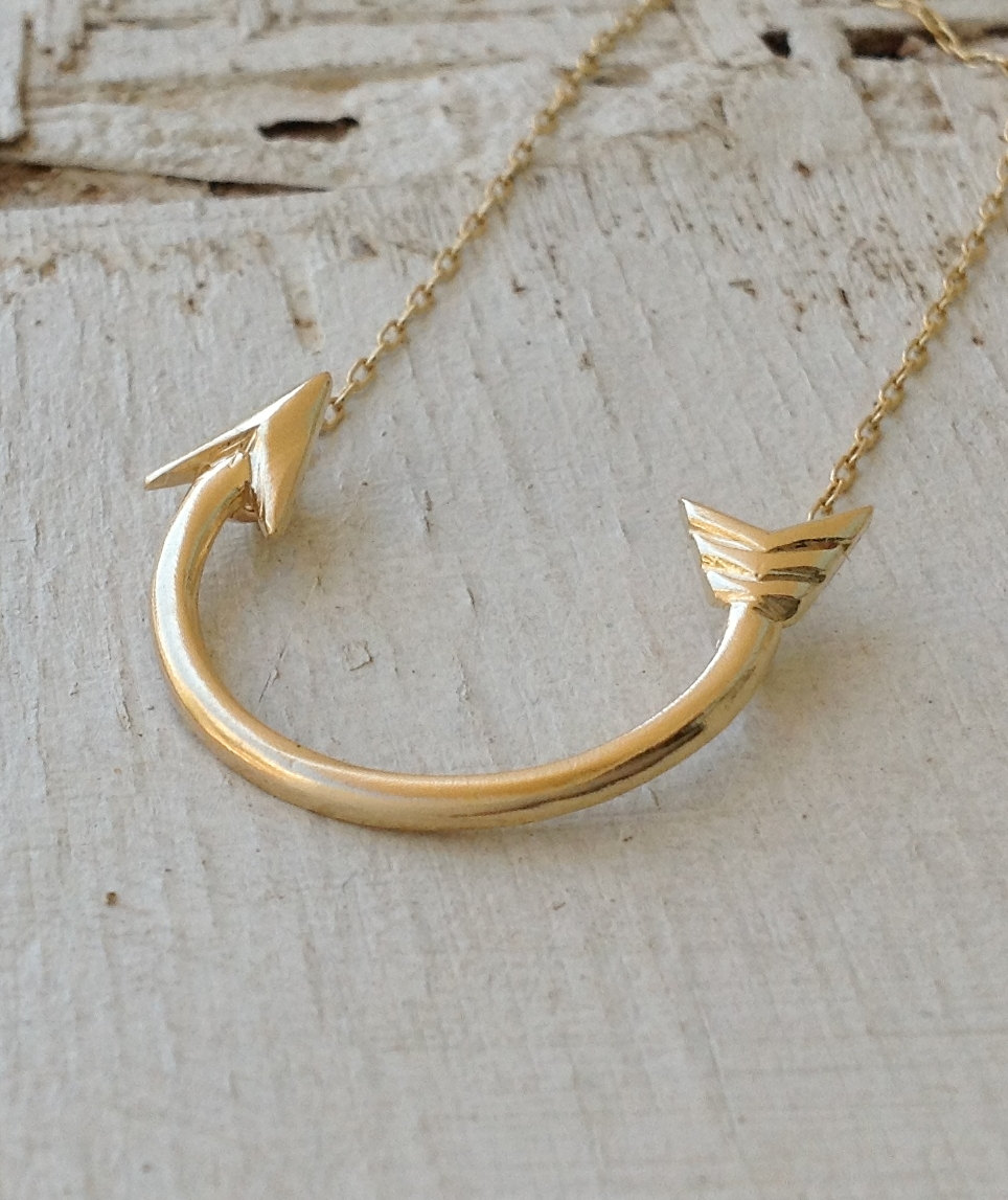 gold necklace, arrow necklace, curved arrow, long necklace, arrow jewelry, 1gold filled necklace - D4