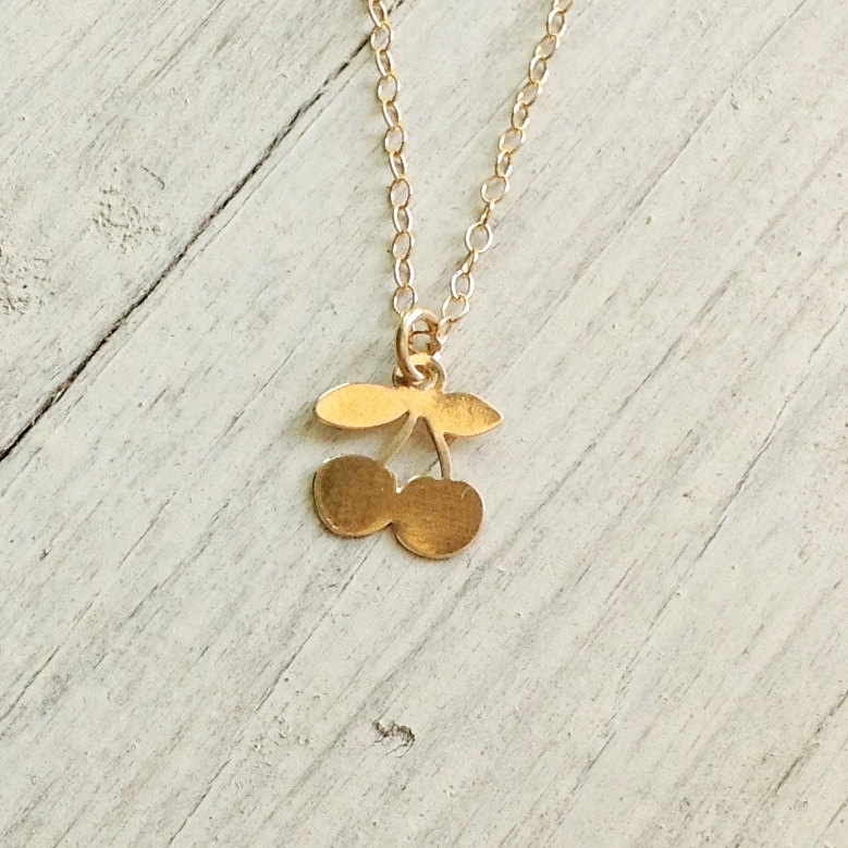 Gold Necklace, Tiny Necklace, Simple Necklace, Tiny Gold Necklace, Petite Jewelry, Cherry Necklace - A611