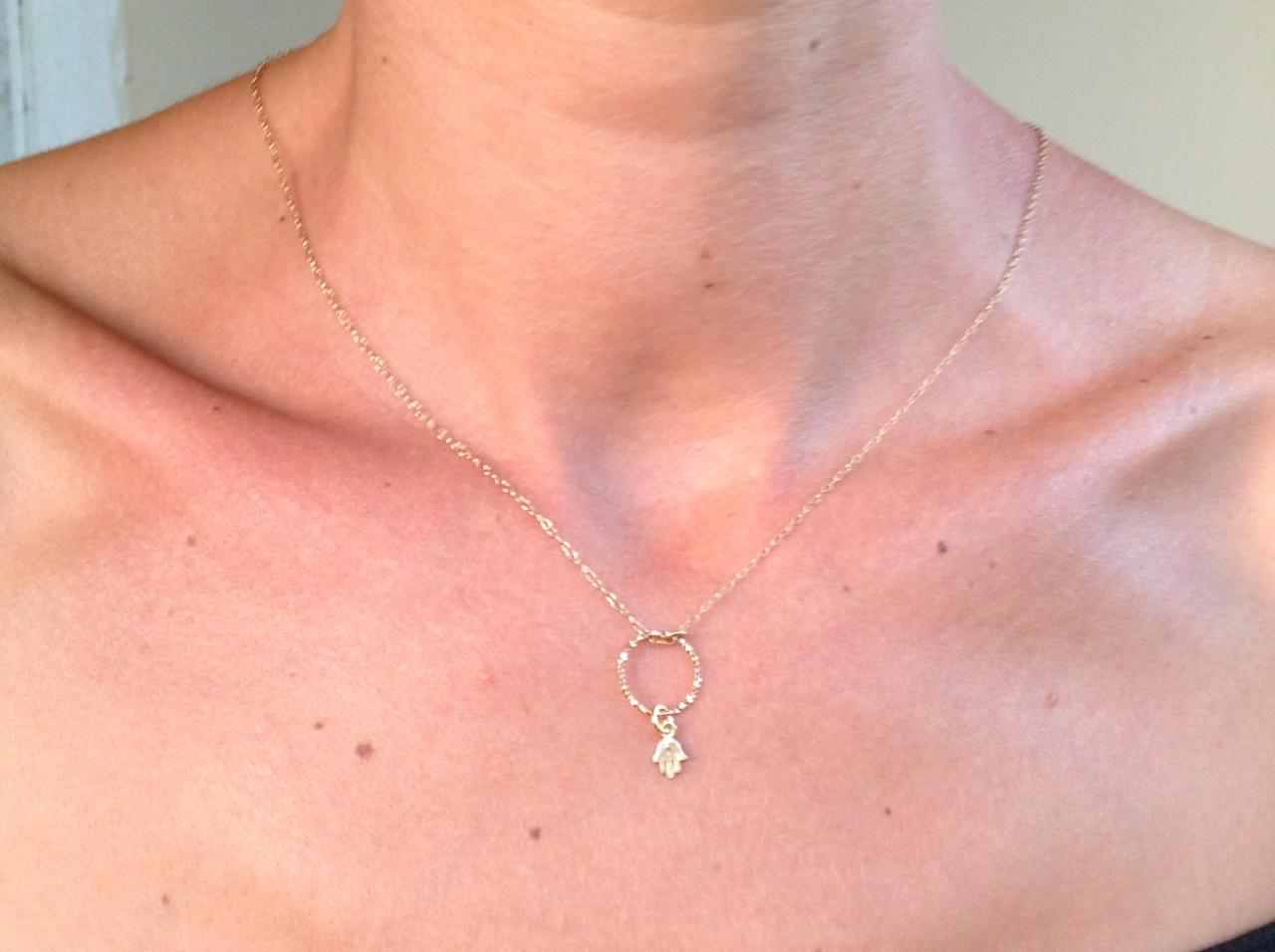 Gold Necklace, Gold Hamsa Necklace, Tiny Hamsa Necklace, Petite Jewelry, Casual Necklace, Small Petite Necklace 600