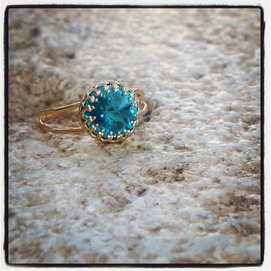 Gold ring, opal ring, light blue, gold stack ring, blue Swarovski opal gemstone, stackable ring, gold filled ring A546