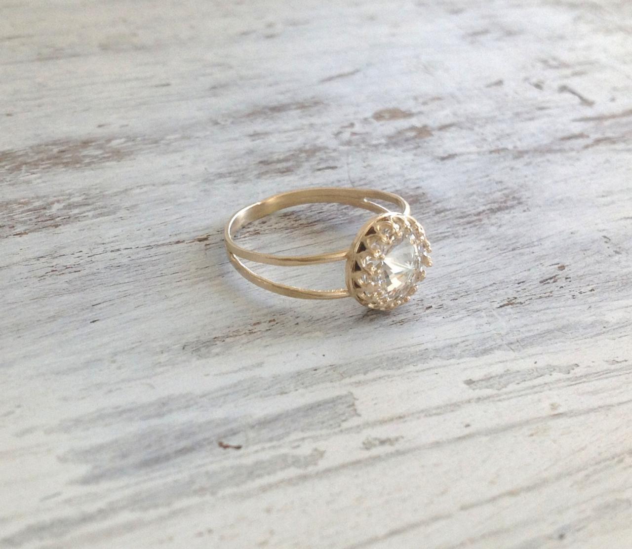 Gold ring, wedding ring, stacking ring, vintage ring, stackble ring, clear crystal ring, stackble gold ring, white 7020