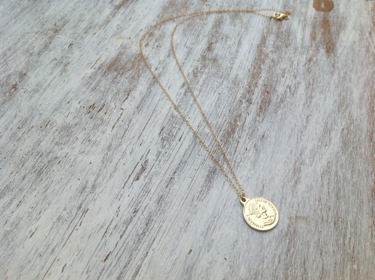 Gold Necklace, Gold Coin Necklace, Coin Jewelry, Delicate Necklace, Dainty Necklace, Gold Disc, Sideway Coin, Gold Filled - 519