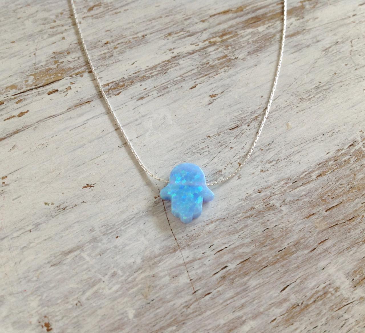 Hamsa Necklace, Silver Necklace, Opal Hamsa Necklace, Turquoise Necklace ,sterling Silver , Luck Necklace, Blue Hamsa Necklace -629