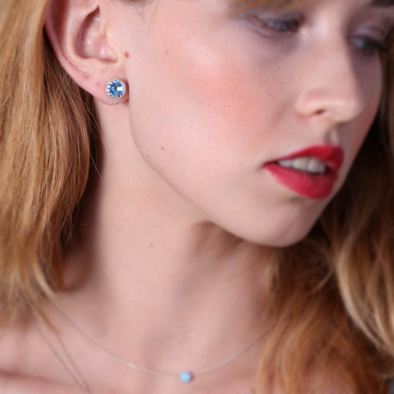 Silver earrings, aquamarine earrings, sterling silver, post silver earrings, wedding earrings, silver studs - 20052