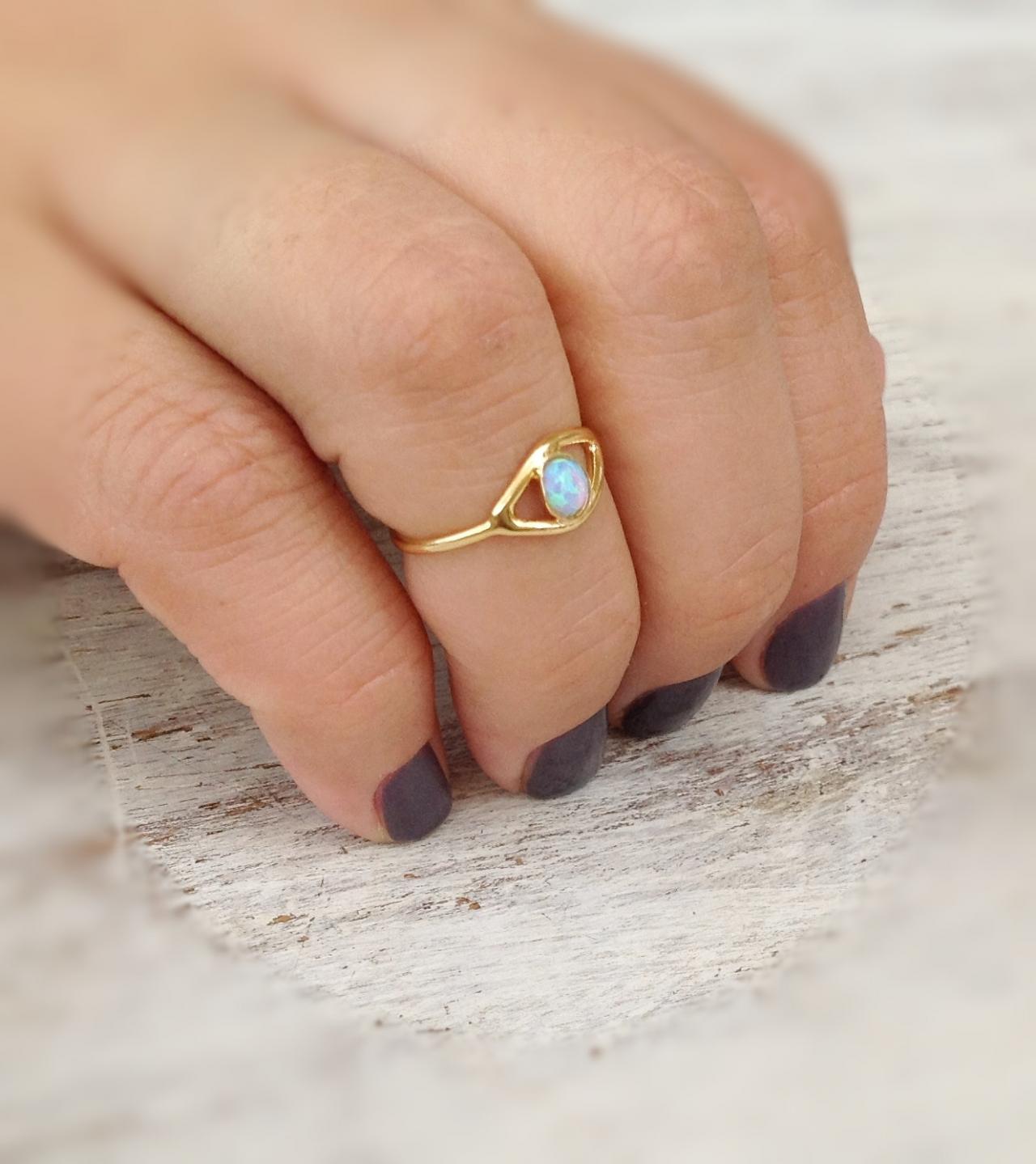 Evil Eye Ring, Gold Ring, Stacking Ring, Eye, Evil Eye Jewelry, Opal Stone -10028
