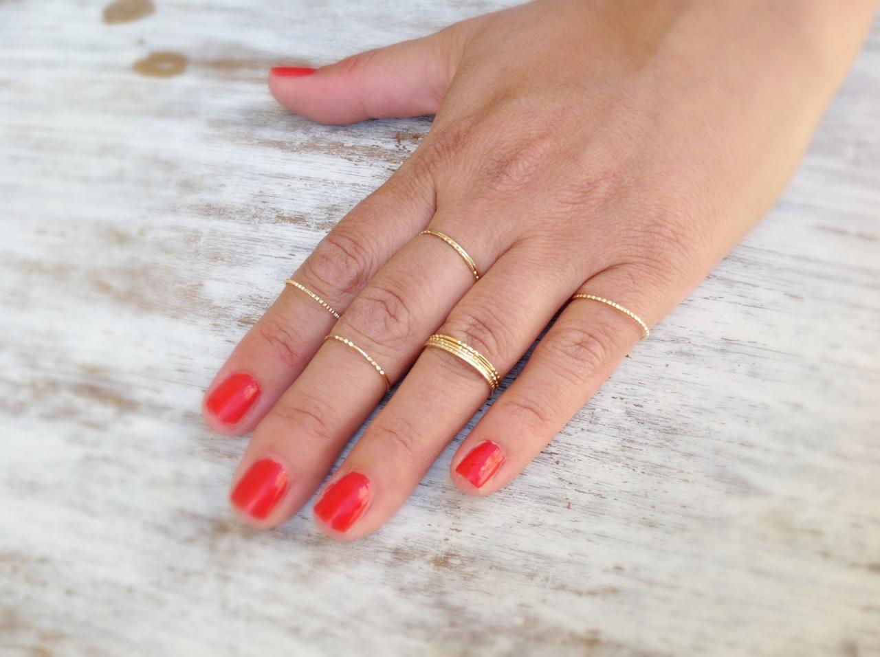 Special -5 Gold Rings, Stacking Ring, Stacking Gold Rings, Knuckle Rings, Thin Ring, Hammered Ring, Tiny Ring- Rr2