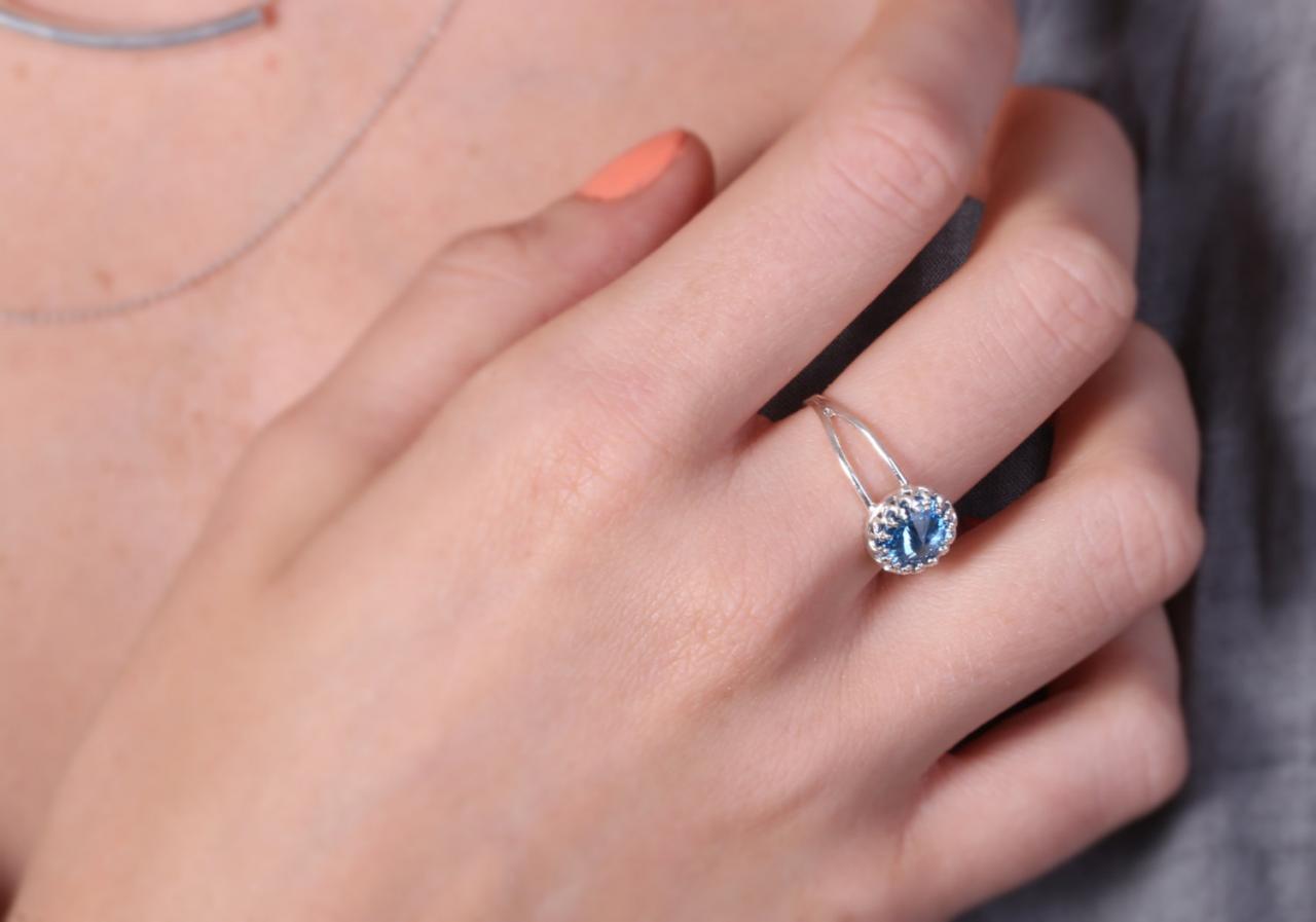 Silver Ring, Aquamarine Ring, Cocktail Ring, Stacking Ring, Bridesmaids Rings, Romantic Silver Ring 9014