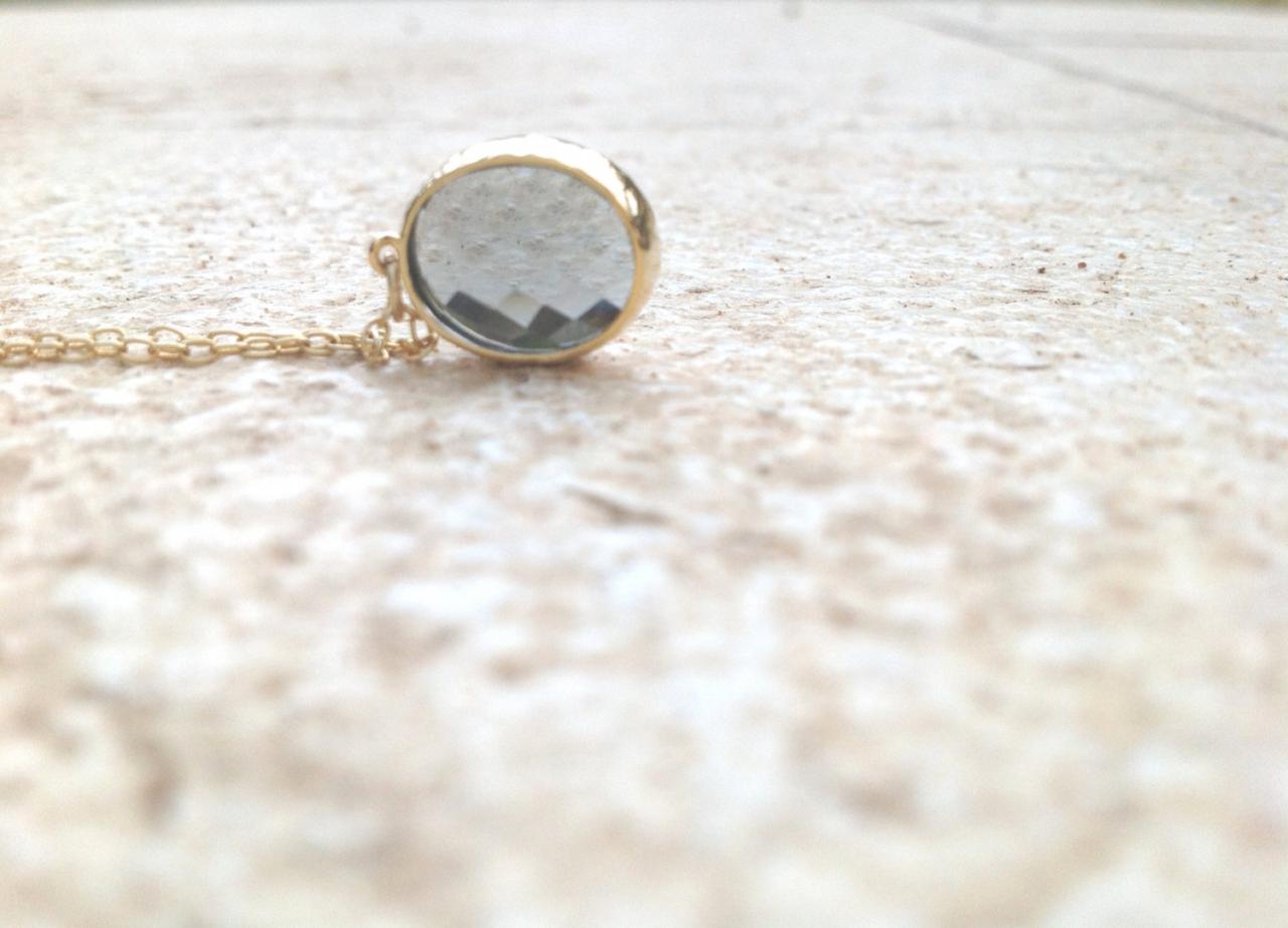 Gold Necklace, 14k Gold Filled Chain Necklace, Classic Jewelry, Grey Glass Stone Necklace, Dainty Necklace -625
