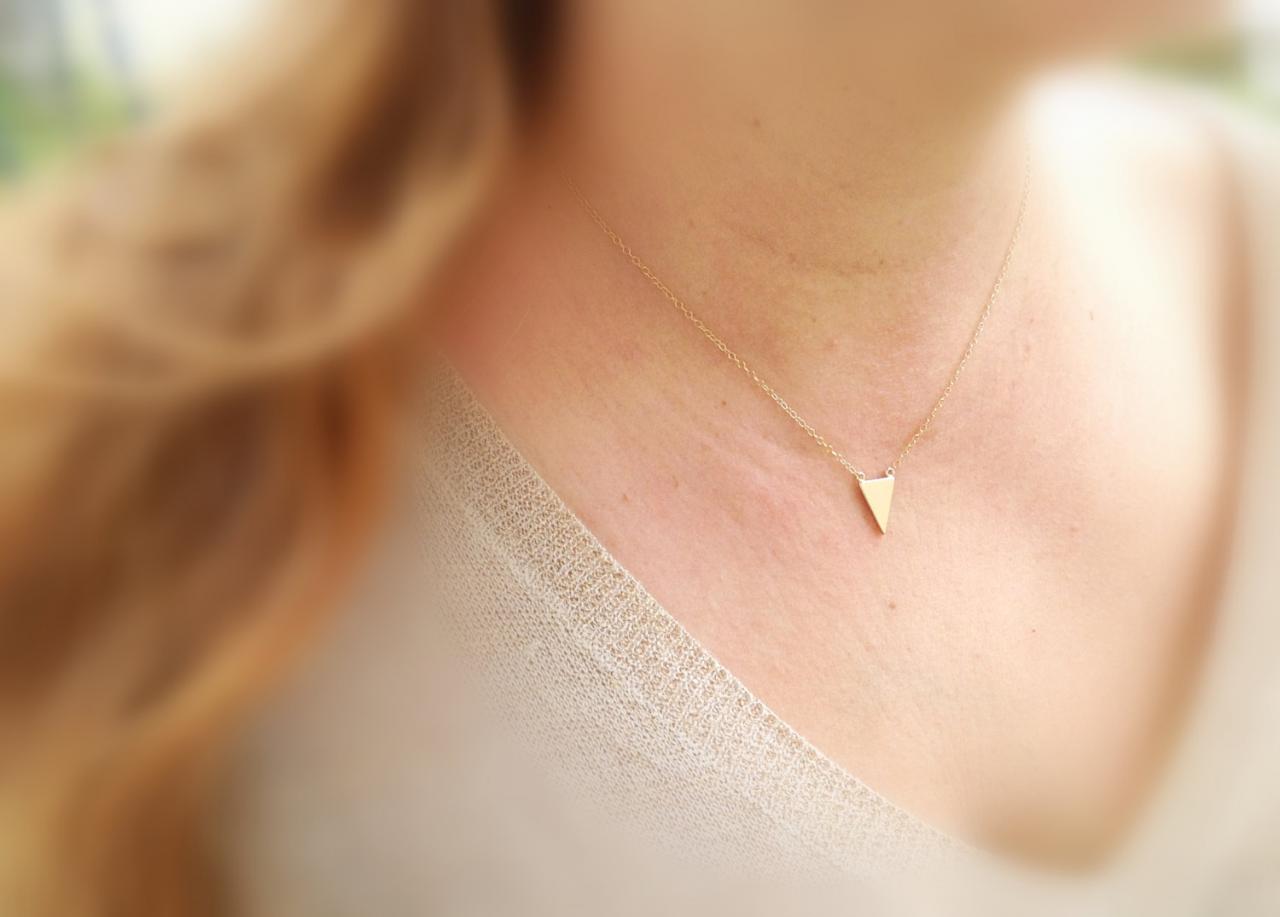 Triangle Gold Necklace, Gold Necklace, Small Gold Necklace, Tiny Gold Necklace, Petite, Delicate Necklace -536