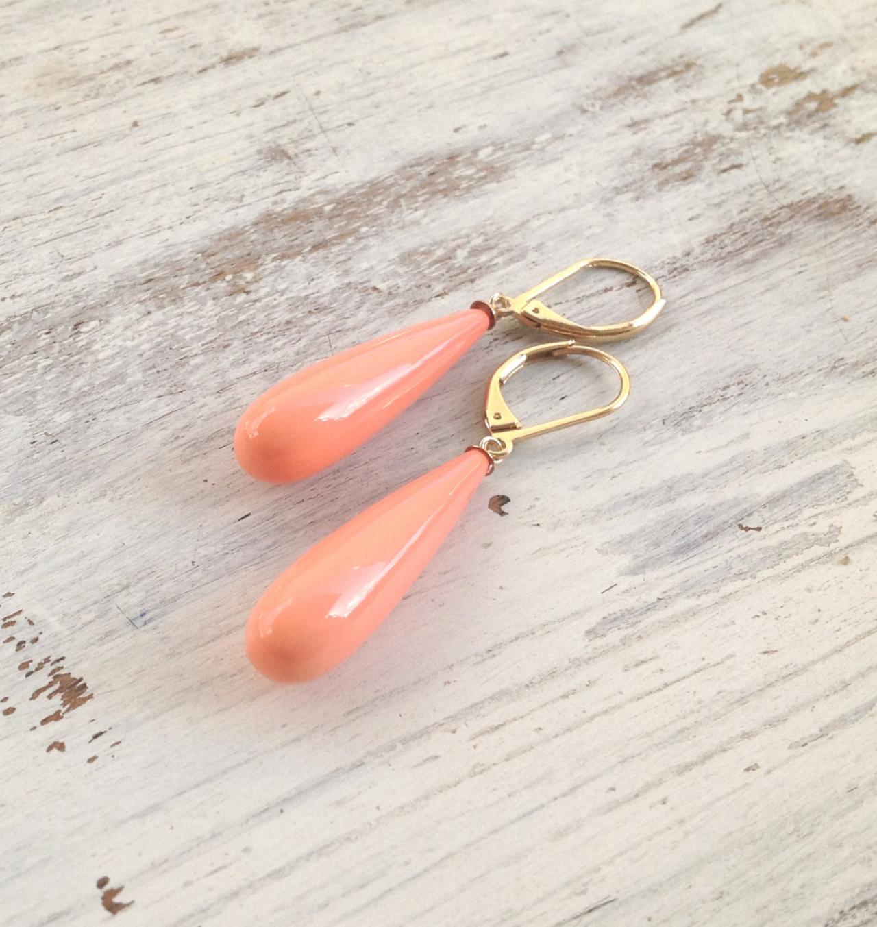 Coral Earrings, Gold Coral Earrings, Wedding Jewelry, Bridesmaid Gift, Delicate Earrings, Light Orange, Coral Jewelry 814
