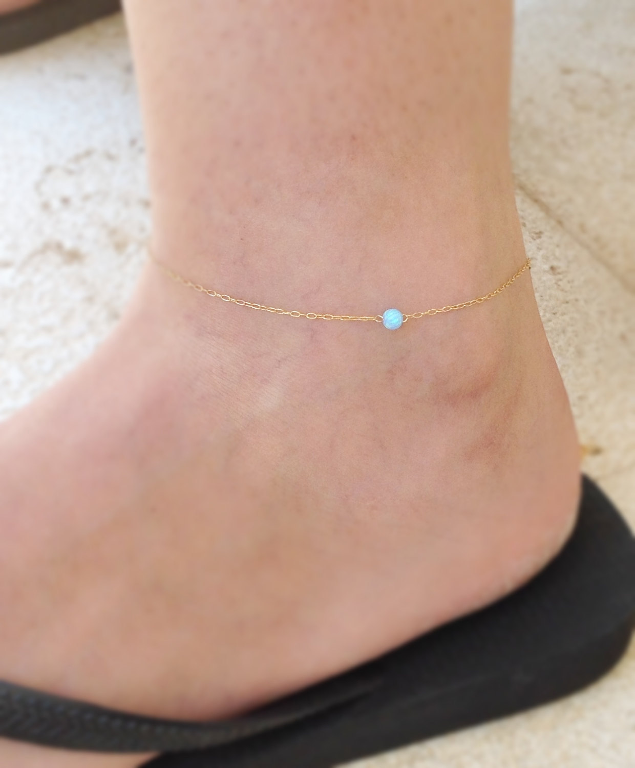 Gold Anklet, Opal Bead Anklet, Opal Anklet, Opal, Summer Anklet, Simple Anklet - 10039