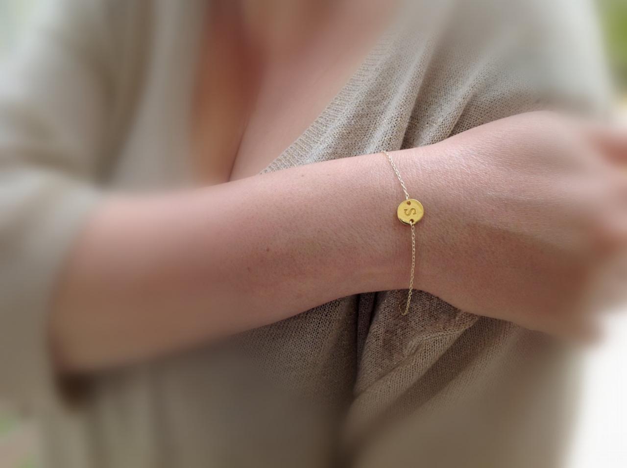 Gold Initial Bracelet, Initial, Hand Stamped Personalized ,monogram Bracelet, Letter Bracelet, Friendship, Anklet, Gold Filled -533