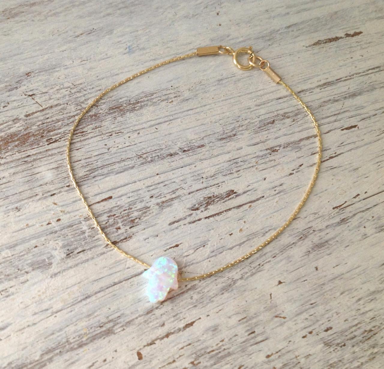 Hamsa bracelet, birthstone bracelet, gold bracelet, opal hamsa bracelet, October opal -6299