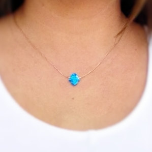 Blue opal hamsa necklace gold chain on sale